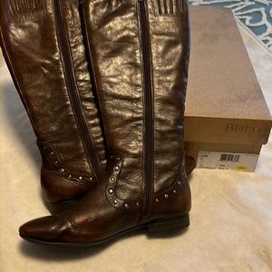 Born Cognac Brown Leather Boots with Nickel Studs